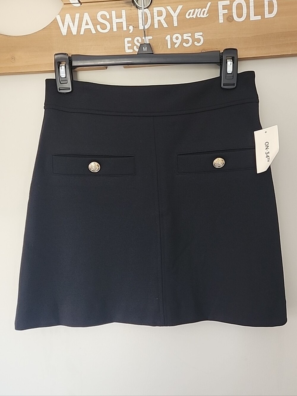 On 34th Macy's Black A Line Ponte Gold Military Style Button Mini Skirt X Small